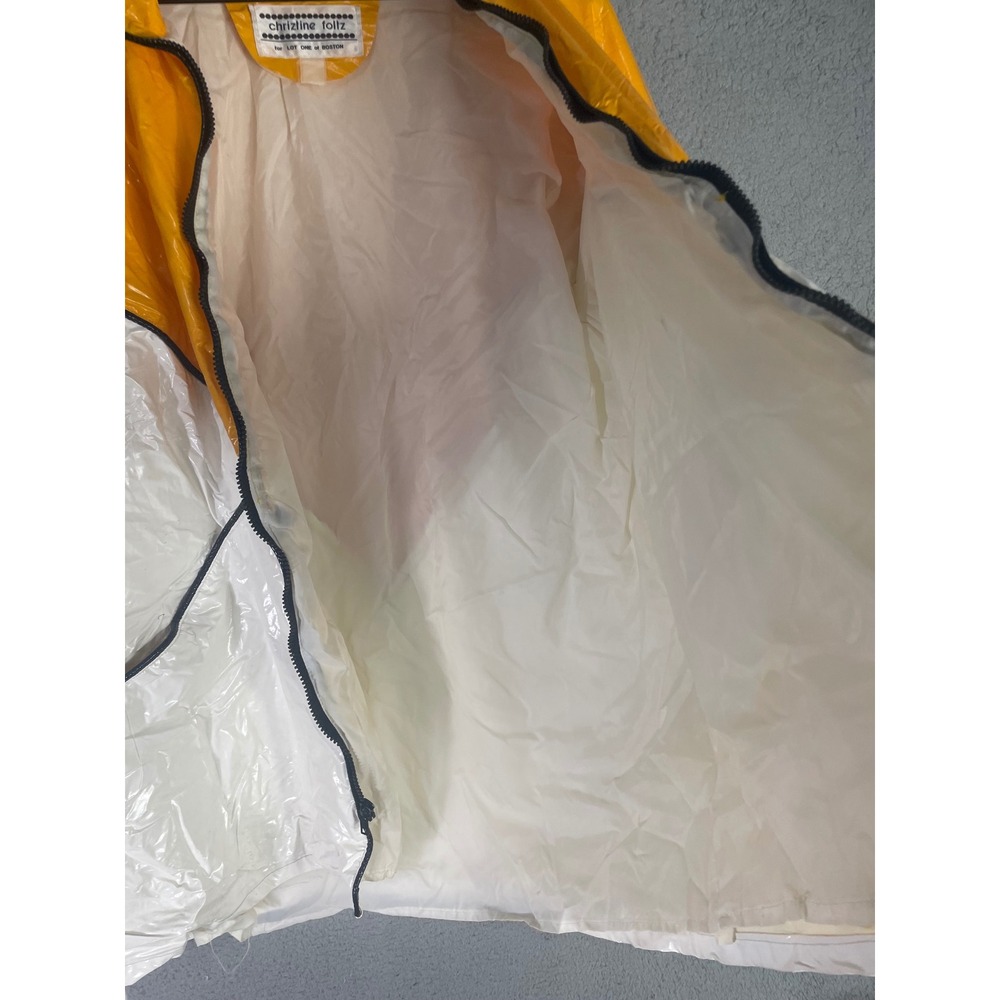 Vintage Chriztine Foltz for Lot One of Boston Yellow White Hooded Raincoat 80s - Picture 9 of 10